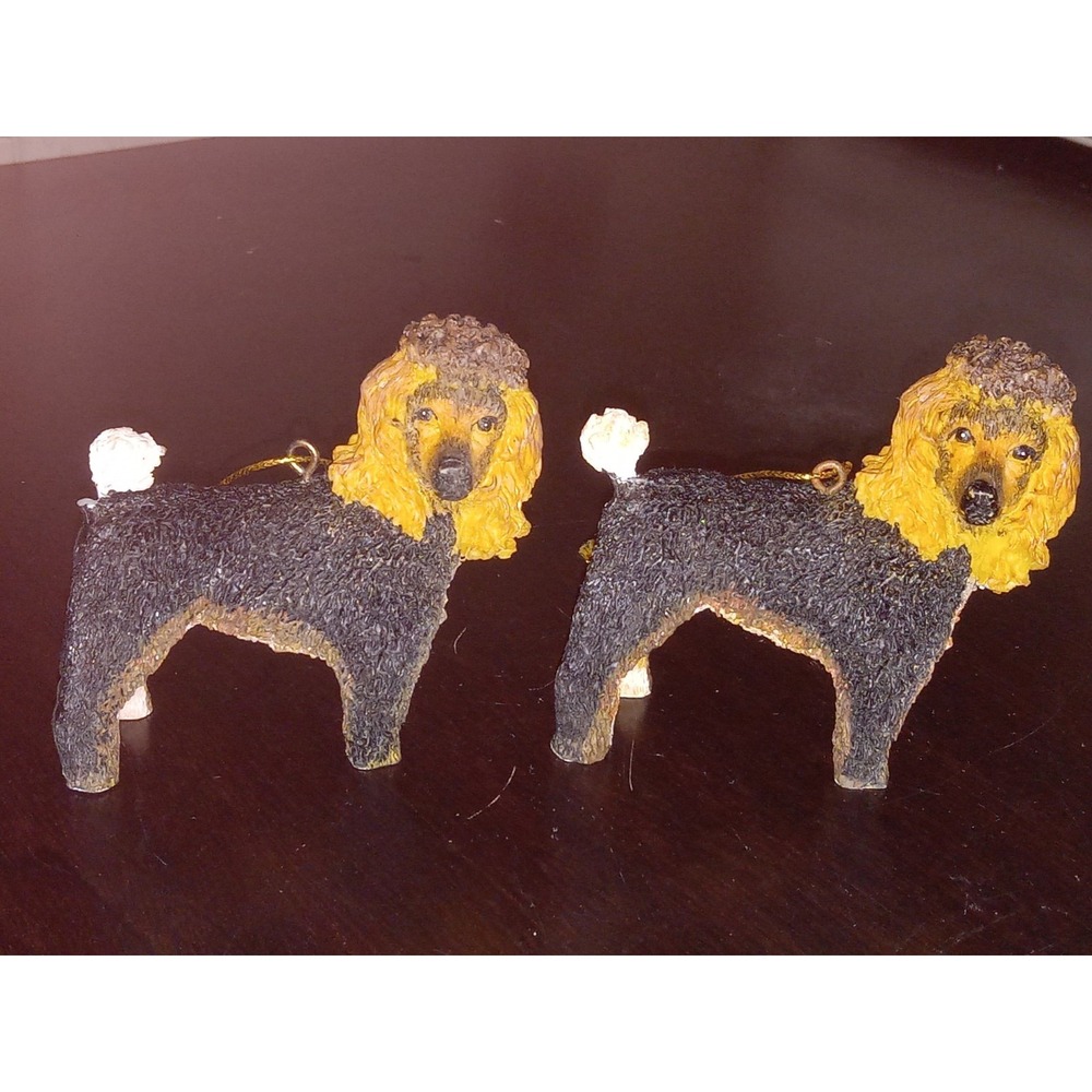 LOT OF 2 - POODLE DOG Resin Figurine Christmas Ornament‎